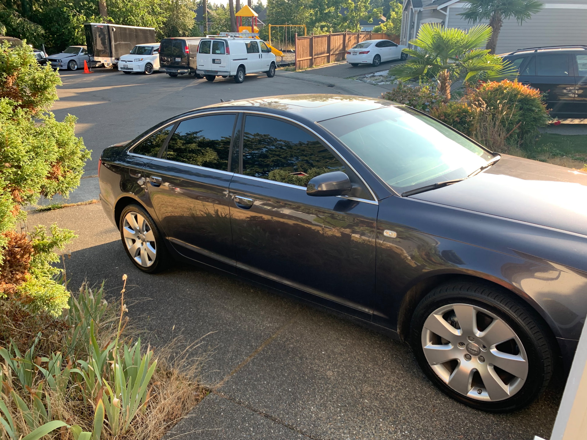 Audi A6 sedan with dark tinted windows